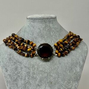gorgeous faceted 4 strand tiger eye smokey topaz lemon citrine torsade necklace